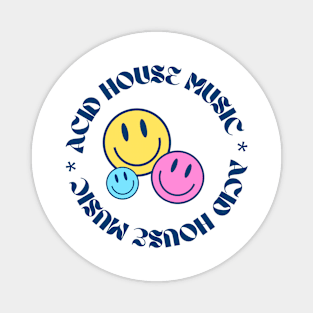 ACID HOUSE  - Circular Font With 3 Smileys (navy/pink/blue) Magnet